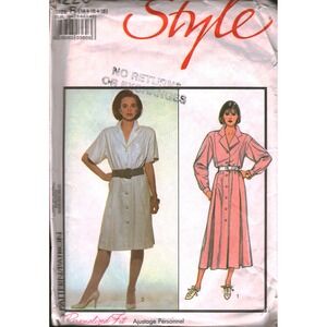 Style‎ 1220 Sewing Pattern Misses Button Front Dress Size 14 CUT Vintage 80s